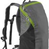 Environmentally friendly Chico Bags brand recycled plastics collapsible travel pack sitting vertically.