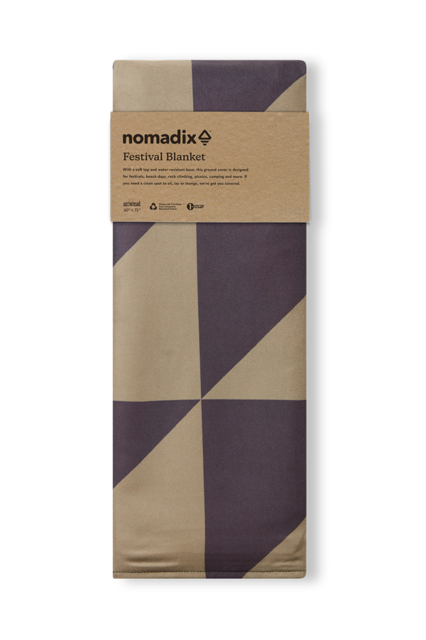 Nomadix Sierra Black Brown eco-friendly festival blanket in packaging