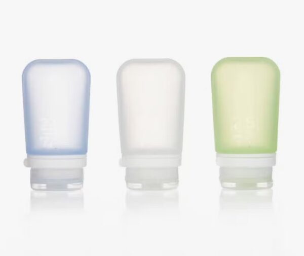 Set of 3 2.5 ounce squeezable silicone bottles for eco-friendly travel