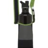 Zoomed in product display of the Limestone color Chico Bag brand bottle sling bag holding a black metal bottle.