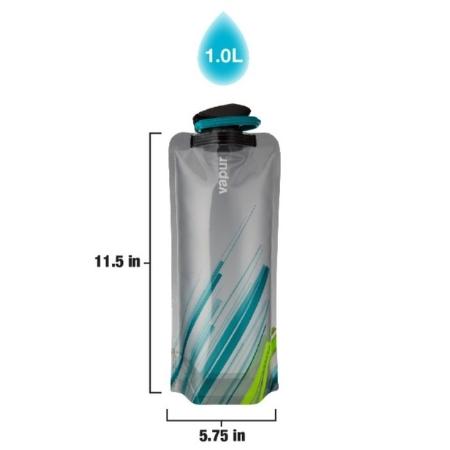 1 liter size chart for sustainable, collapsible water bottle in Grey Element