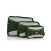 Sustainable Heys Luggage brand Ecotex recycled plastic 3 piece green packing cube displayed smallest to largest.