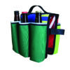 Side display of eco friendly Green Guru Gear brand Sixer 6-pack Top Tube Holder, loaded up with bottle brews, made from upcycled bicycle inner tubes, repurposed nylon fabric, and 18oz vinyl waterproof tarp.