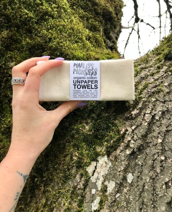 Marleys Monsters brand reusable unpaper towels; made from organic cotton and perfect to use as a napkin or face cloth