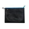 Large zipper pouch from Alchemy Goods is water resistant and made from upcycled inner tubes; shown in black with blue zipper.