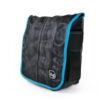 Small shoulder bag by Alchemy Goods made from upcycled bicycle inner tubes; side view to show adjustable shoulder strap.