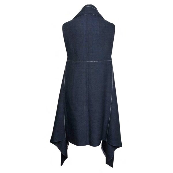 Vertical back side product display of eco friendly Karigar brand versatile lightweight cape, Uptown, Soho color pattern.