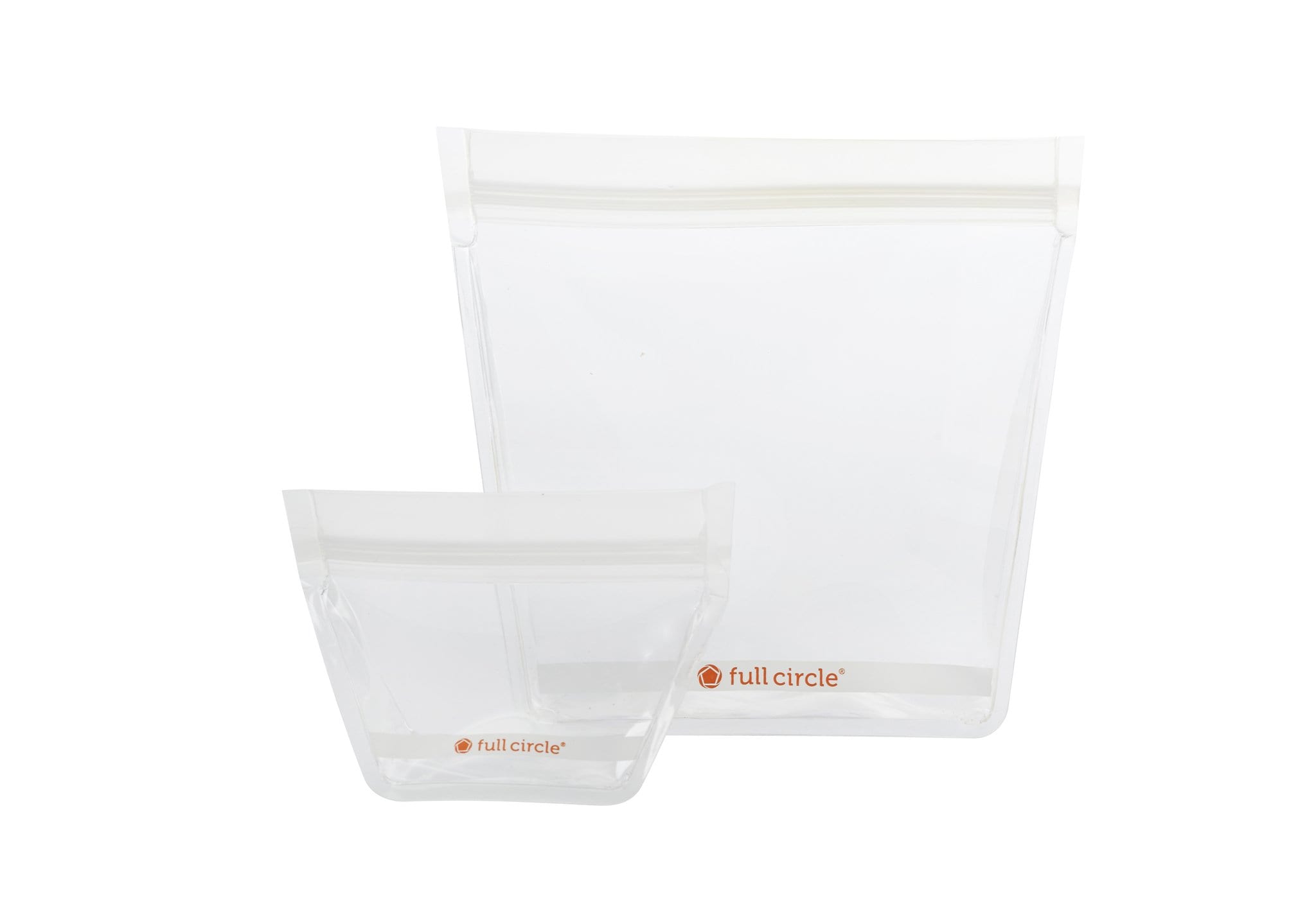 ZIPTUCK-TRAVELBAGS-CLEAR-2PK-1 Full Circle brand Zip Tuck two pack of clear reusable bags; great for food, cosmetics, and any other items you need to stow while traveling
