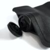Close up view of opened black cap for eco friendly Matador brand FlatPak reusable toiletry bottle.