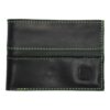 The Franklin wallet by Alchemy Goods is made entirely of upcycled bicycle inner tubes; shown with neon green stitching.