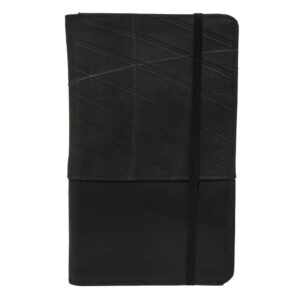 Global Goods Partners brand passport holder in black; made of recycled tires and vinyl