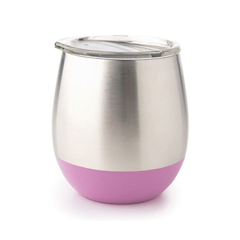 Sustainable eco friendly U- Konserve brand insulated stainless steel cup with lid and pink accent