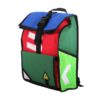 Environmentally friendly Green Guru Gear brand Joyride 24 liter storm-proof multi-color roll top backpack made from upcycled materials.