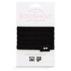 Five plastic-free KOOSHOO brand black organic hair ties on a rectangular cardboard sleeve.
