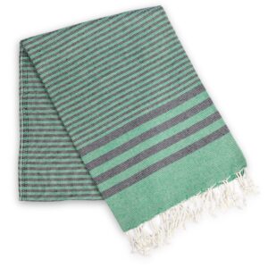 Hilana brand horizontally navy blue and green striped Fethiye ultra soft eco-friendly towel.