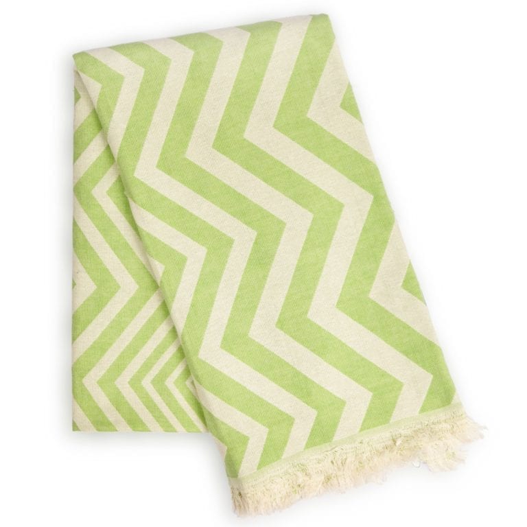 Hilana brand green and white chevron Mersin ultra- soft earth friendly towel.