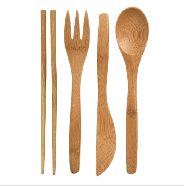 To Go Ware brand responsibly sourced bamboo fork, spoon, knife, and chopsticks; they are hand finished with food-safe wood oil and are heat and stain resistant