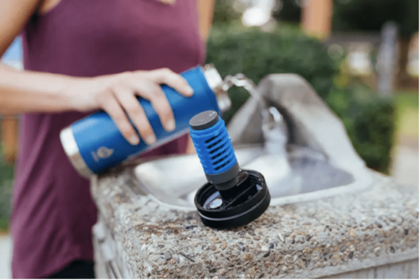 Mizu brand 360 water filter has a forty gallon lifespan and removes up to 99.9% of bacteria and contaminants; for use with wide mouth Mizu bottles with straw lid