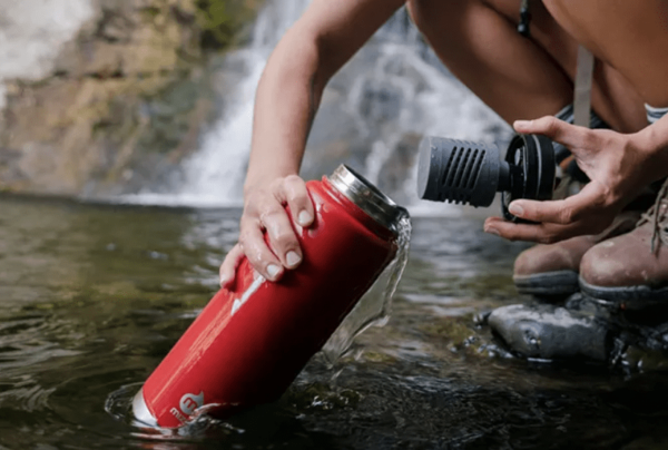 Mizu brand 360 adventure water purifier has a forty gallon lifespan and removes up to 99.9% of bacteria and contaminants; great for use while backpacking when using rivers and lakes as a water source