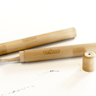 Natboo brand cylindrical bamboo toothbrush travel tube.
