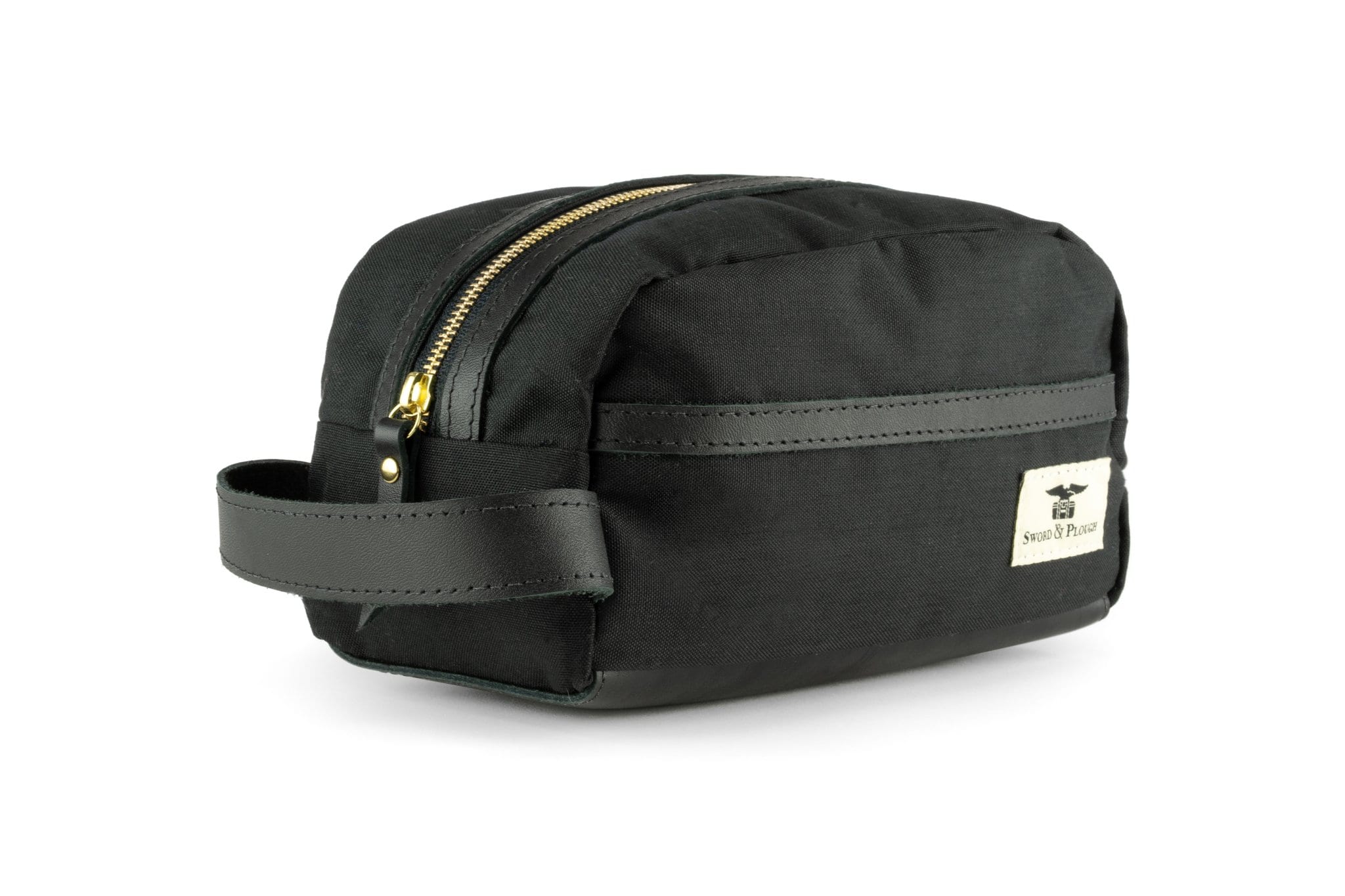SWORD-MARINECORP-BLACK-2 Side view of Sword & Plough repurposed U.S. Marine Corps uniform travel kit in all black