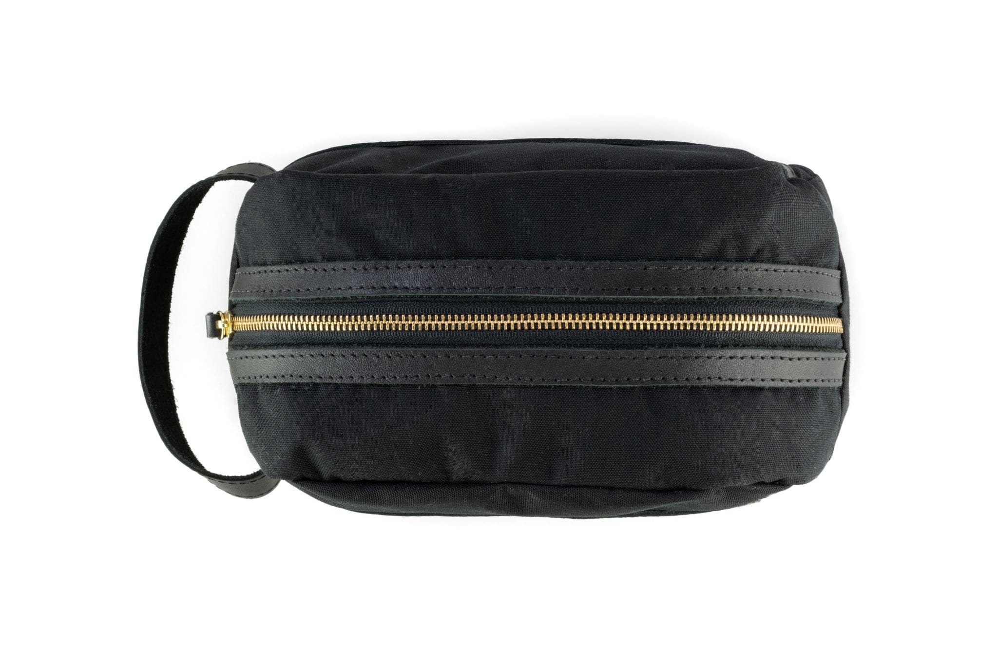 SWORD-MARINECORP-BLACK-1 Sword & Plough dopp kit made of repurposed U.S. Marine Corps uniform material with gold zipper enclosure