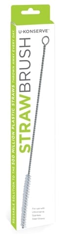 Reusable eco friendly straw cleaning brush made by U-Konserve brand in white and green packaging.