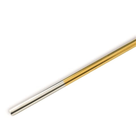 Close up view of sustainable U-Konserve brand plastic free stainless steel gold accent drinking straw.