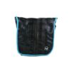 Small shoulder bag by Alchemy Goods made from upcycled bicycle inner tubes; shown in black with turquoise accents.