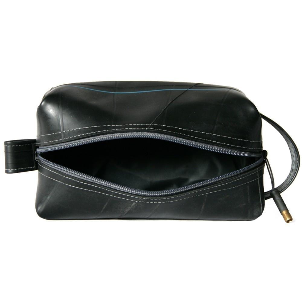 ALCHEMYGOODS-LARGEDOPPKIT-ELLIOTT-6 Large dopp kit by Alchemy Goods made of durable upcycled inner tubes; shown in black with charcoal zipper.