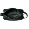 View of small dopp kit from above to show black zipper and black interior lining.