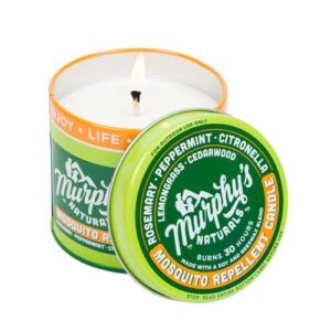 Murphy's Naturals brand all natural mosquito repellent candle made with soy and beeswax; DEET and petroleum free