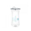 Back side product display of environmentally friendly reusable Hydrapak brand durable shape shift 2 liter clear hydration reservoir.