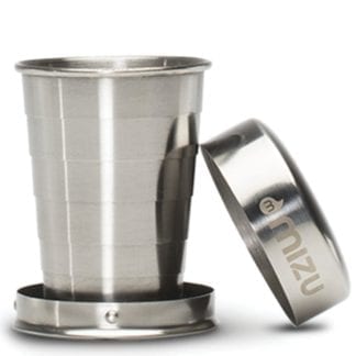Mizu brand collapsible two ounce stainless steel shot glass; 100% recyclable