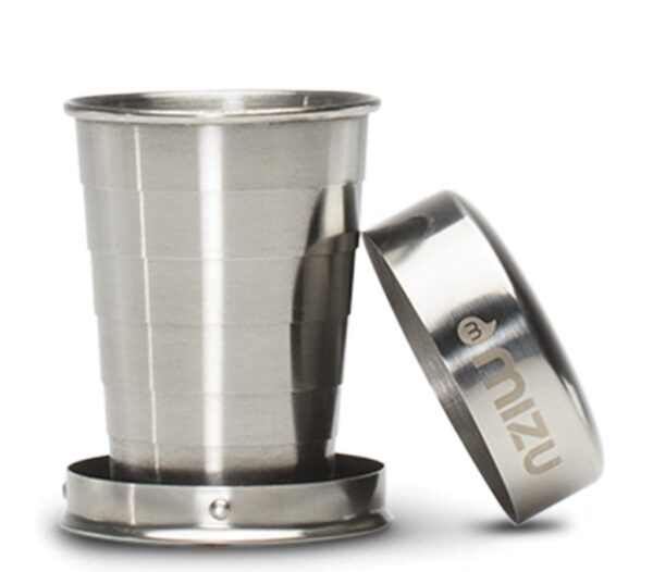 Mizu brand collapsible two ounce stainless steel shot glass; 100% recyclable