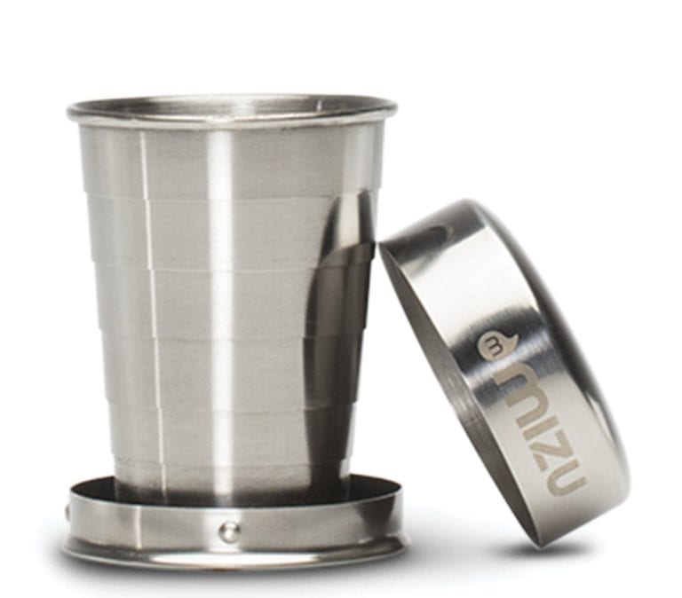 Mizu brand collapsible two ounce stainless steel shot glass; 100% recyclable