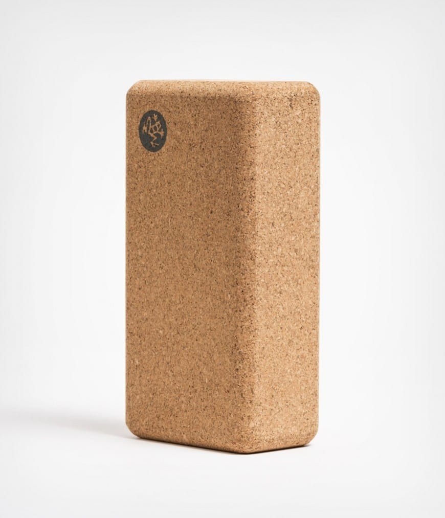 Manduka brand travel yoga block made with a lighter weight and sustainable cork material