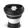 Pokito brand black and white striped collapsible and recyclable pocket-sized cup partially extended.