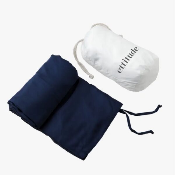 Eco-friendly travel sheet for camping or other in ocean navy blue.