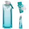 Vapur brand wide mouth foldable .7 liter water bottle in teal; reusable, freezable, and attachable via carabiner