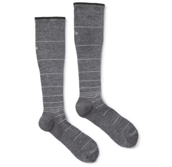 Pair of merino wool, sustainable USA compression socks for travel and workouts