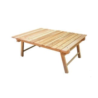 Earth friendly Blue Ridge Chairs brand American ash foldable Carolina snack table in ready to use position.