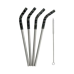 Mizu brand four pack of stainless steel straws with grey camo silicone tips; comes with a straw brush for easy cleaning