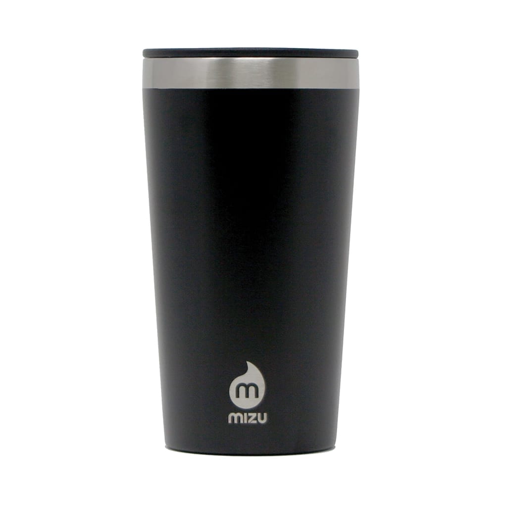 Mizu brand 16 ounce insulated drink tumbler in black; with a sip through lid for coffee or a smoothie