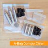 Overhead view of eco-friendly, reusable travel toiletry container set 4-bag combo