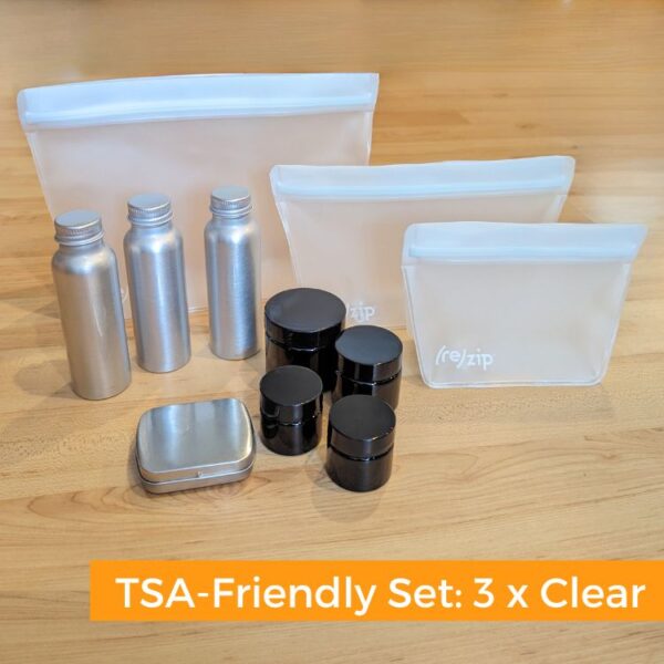 Set of 3 Reusable Travel Bottle With Silver or Gold Lids Eco Friendly,  Sustainable & Plastic Free 