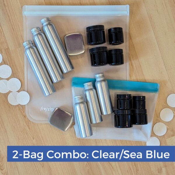 TSA-friendly and check size travel toiletry container set combo with reusable bottles and jars