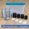 Reusable, low-waste toiletry container set for sustainable travel