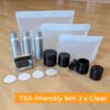 Eco-friendly reusable travel toiletry container set with leak-proof bag, bottles and jars