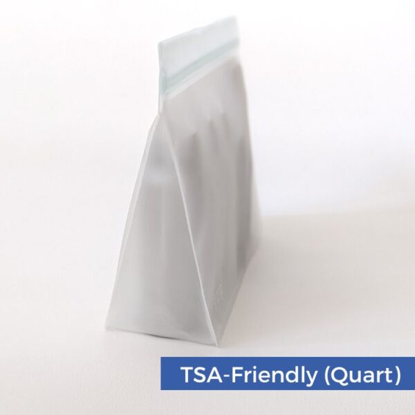 Side view of sustainable travel toiletry 3-1-1 container set
